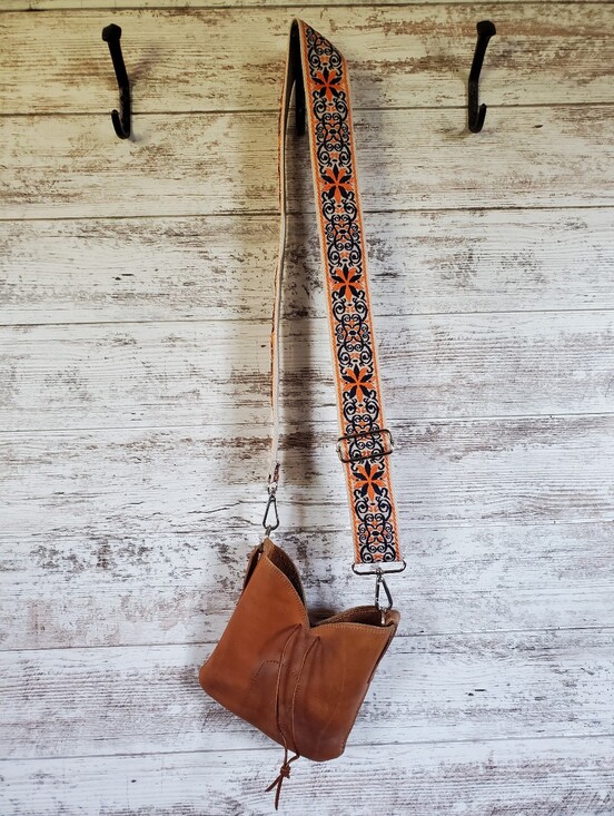 Hand Crafted Handbags - Handmade Cowboy Boot Crossbody Purse with Woven Boho Guitar Strap